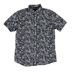 1901 Black White Floral Button Shirt Medium Trim Fit Cotton Fairview Wash